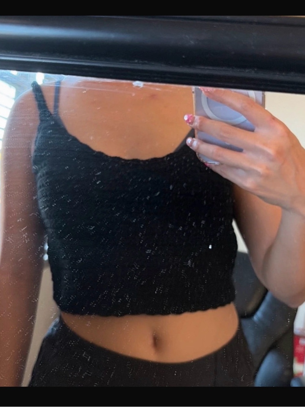 aerie Black Textured Cropped Tank